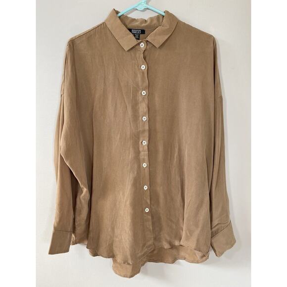 Natalie Busby Brown‎ Cupro Button Up Shirt Designer Top Minimalist Modern LARGE - Picture 1 of 7